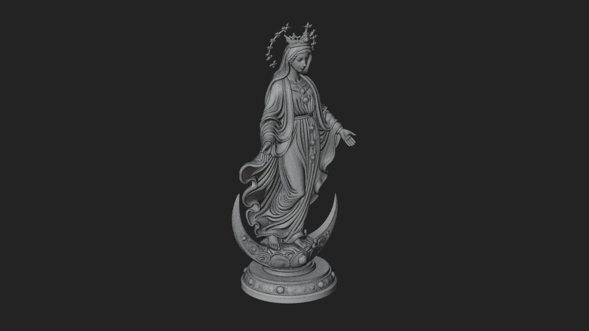 Virgin Mary on Crescent Statue Design 2 3D Print Model 3D Model
