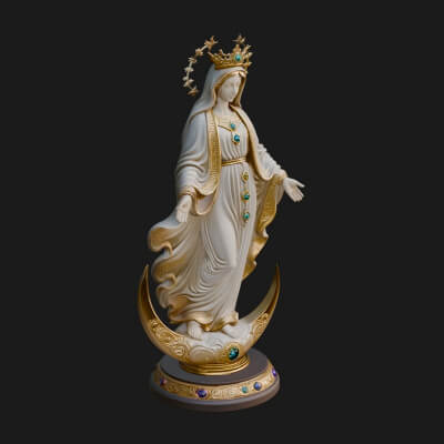 Virgin Mary on Crescent Statue Design 2 3D Print Model