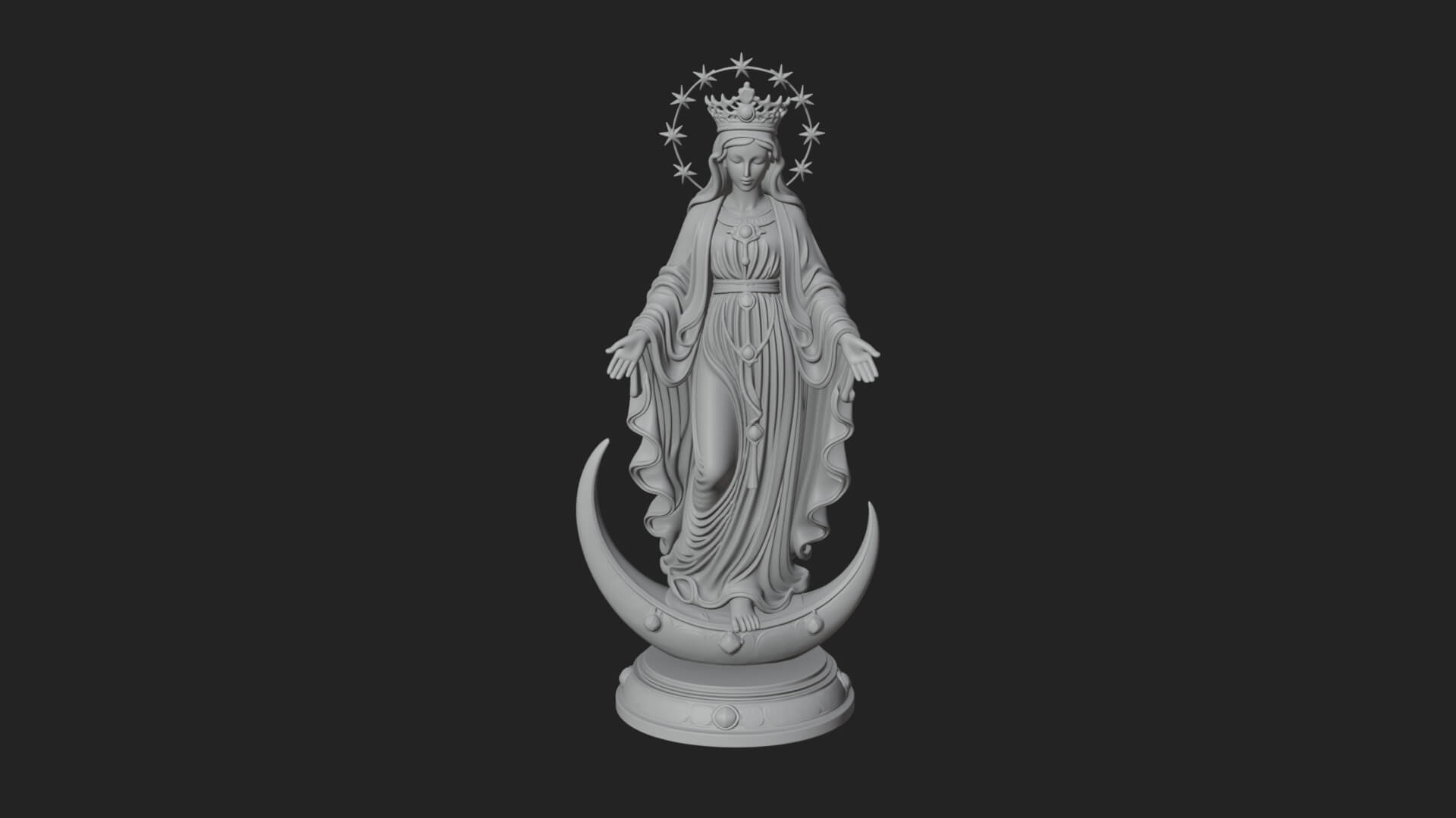 Virgin Mary on Crescent Statue Design 3 3D Print Model 3D Model