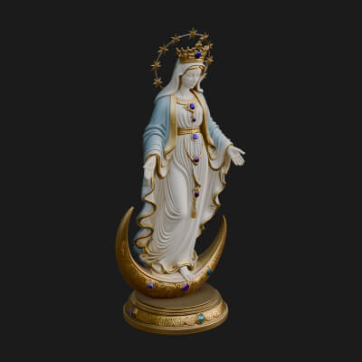 Virgin Mary on Crescent Statue Design 3 3D Print Model