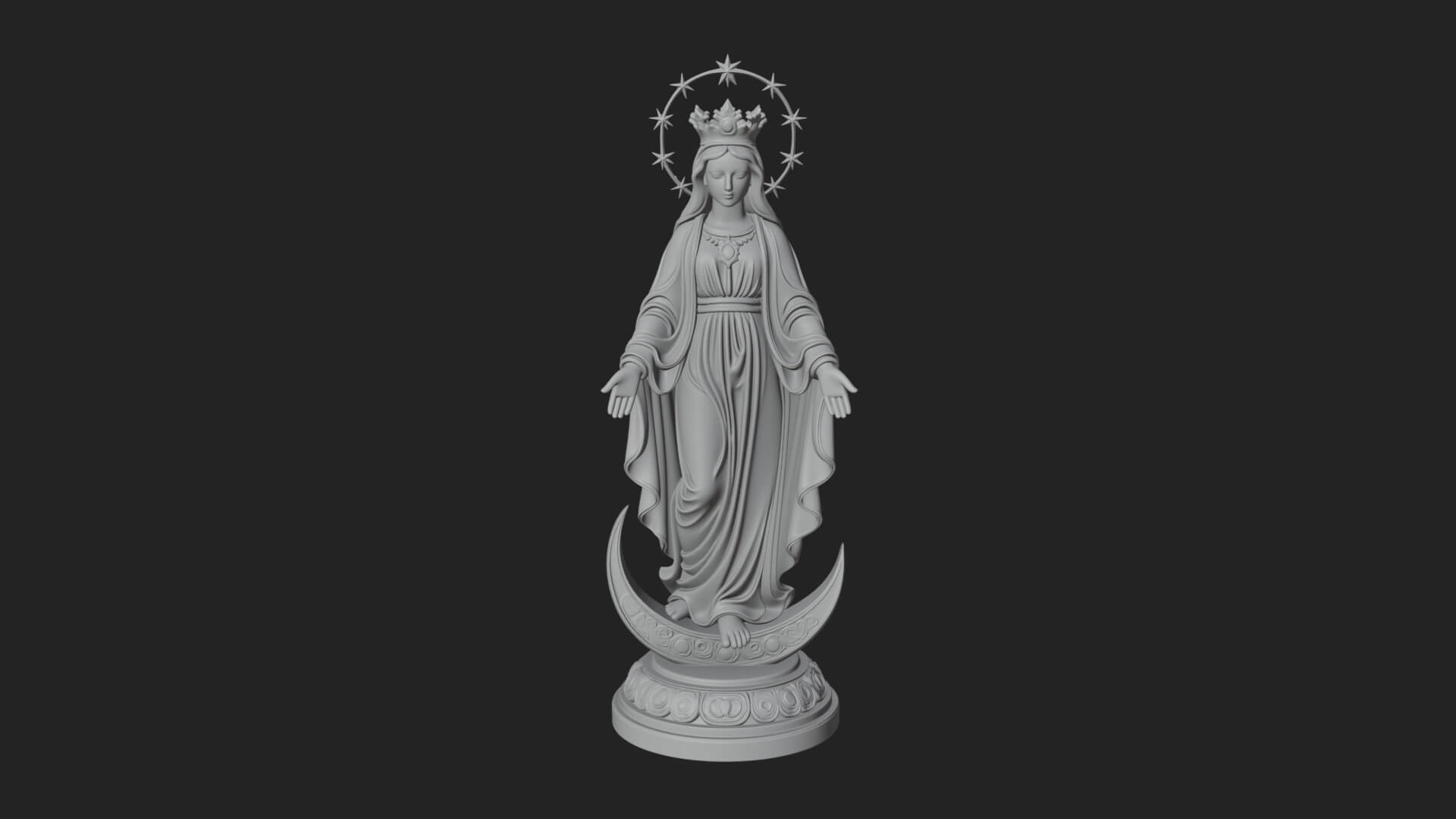 Virgin Mary on Crescent Statue Design 4 3D Print Model 3D Model