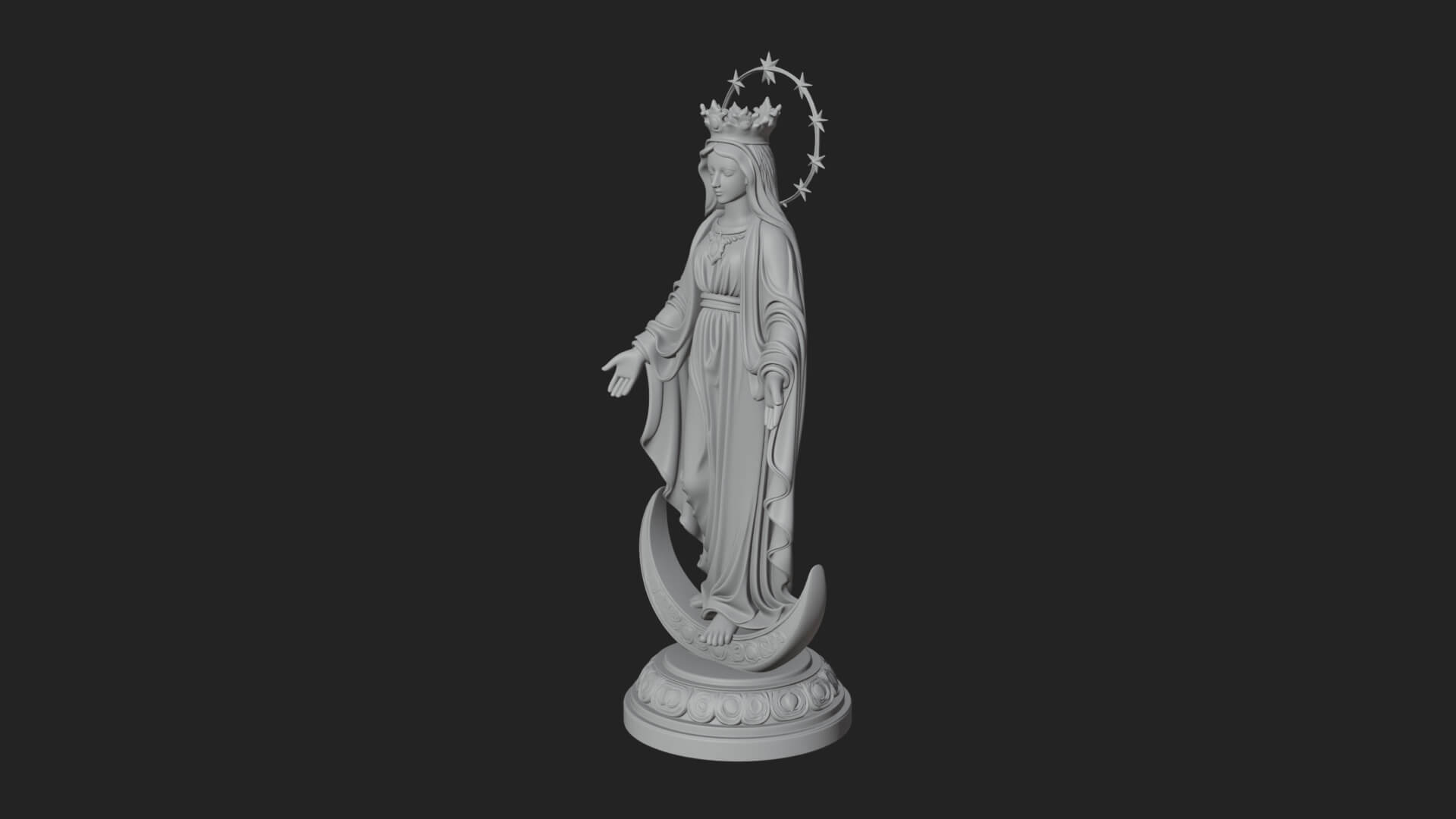 Virgin Mary on Crescent Statue Design 4 3D Print Model 3D Model