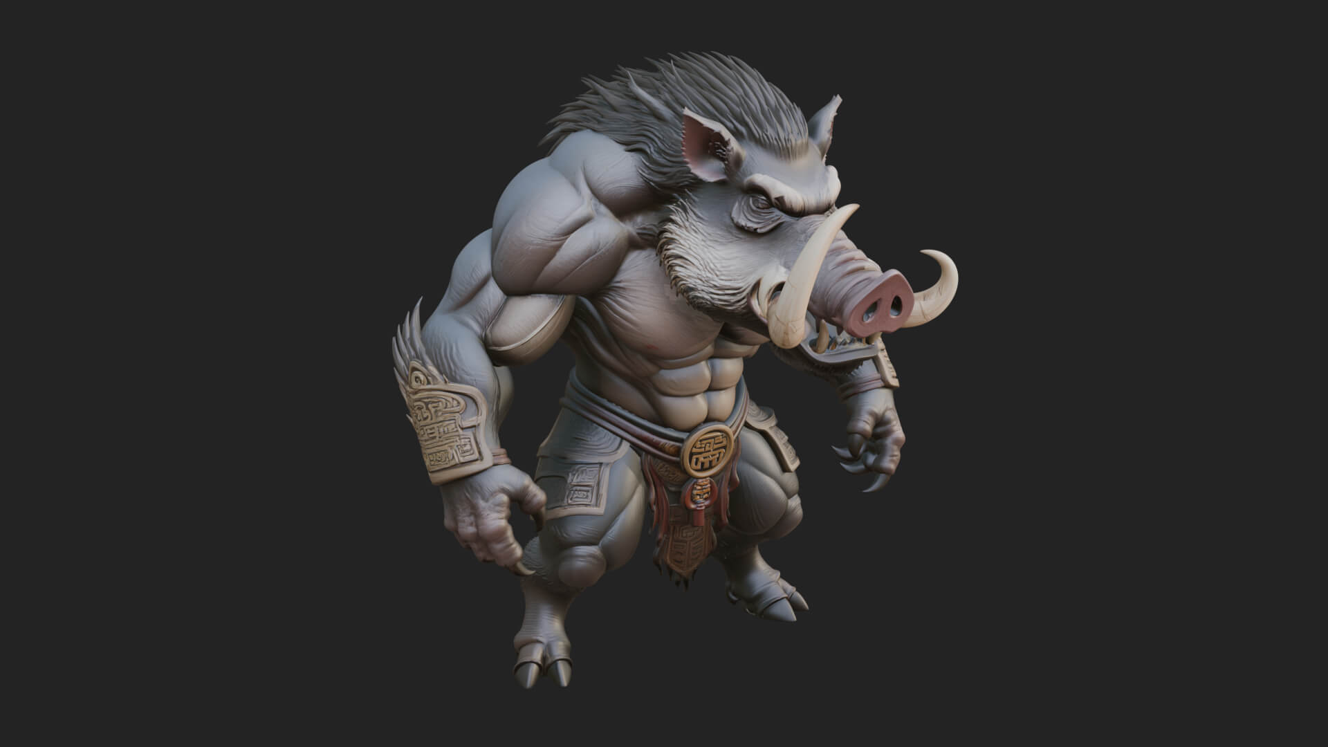 Warrior with Boar Head Statue Design 1 3D Print Model 3D Model
