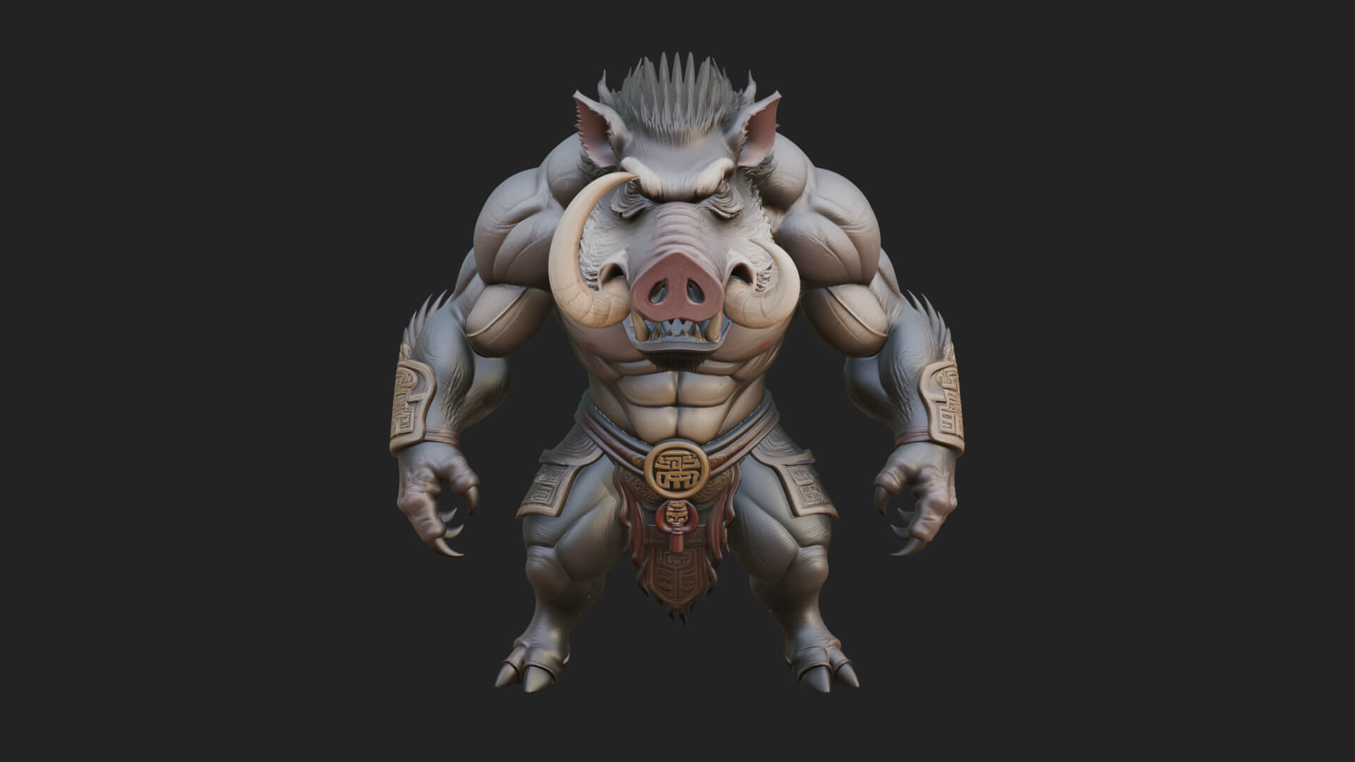 Warrior with Boar Head Statue Design 1 3D Print Model 3D Model