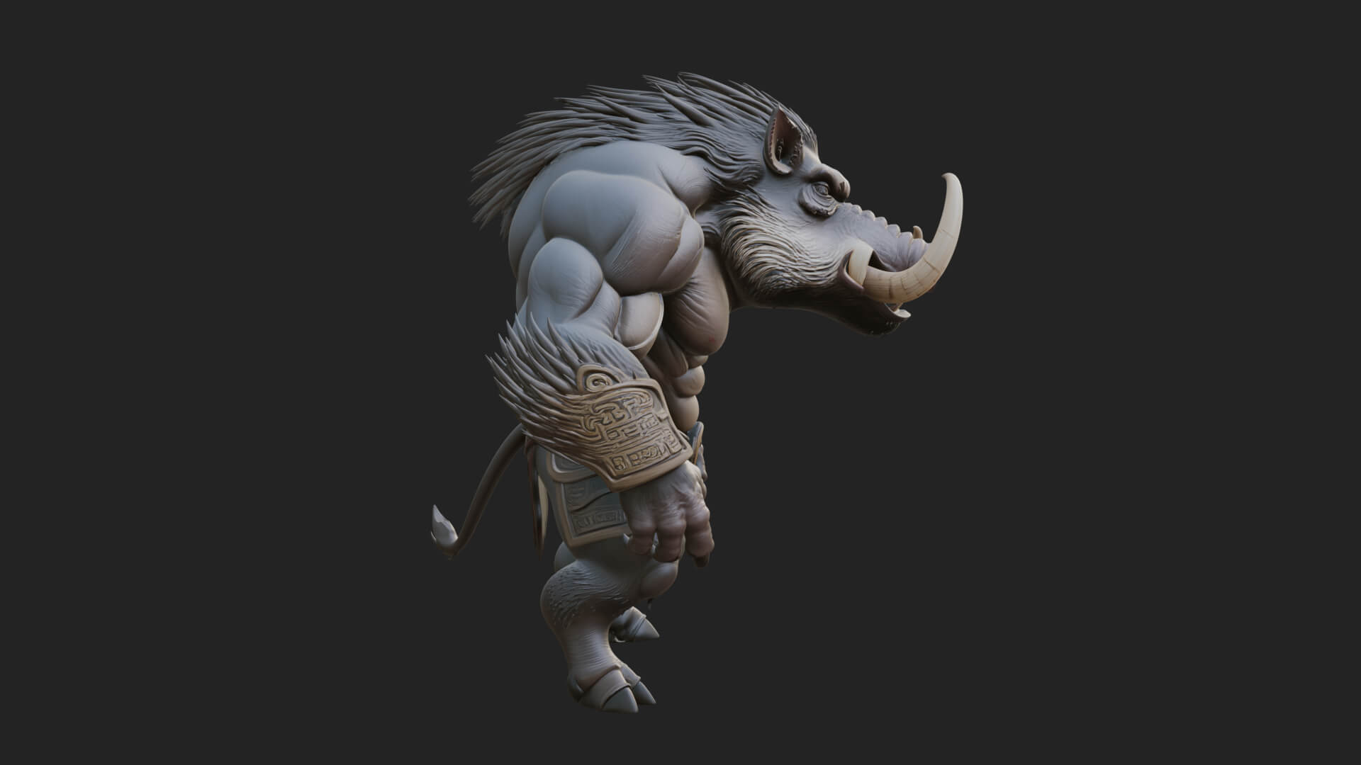 Warrior with Boar Head Statue Design 1 3D Print Model 3D Model
