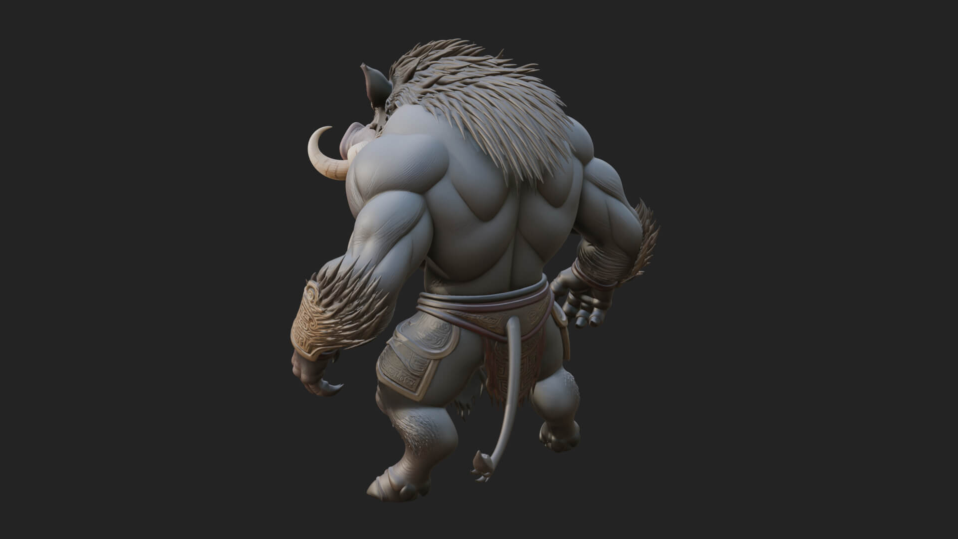 Warrior with Boar Head Statue Design 1 3D Print Model 3D Model