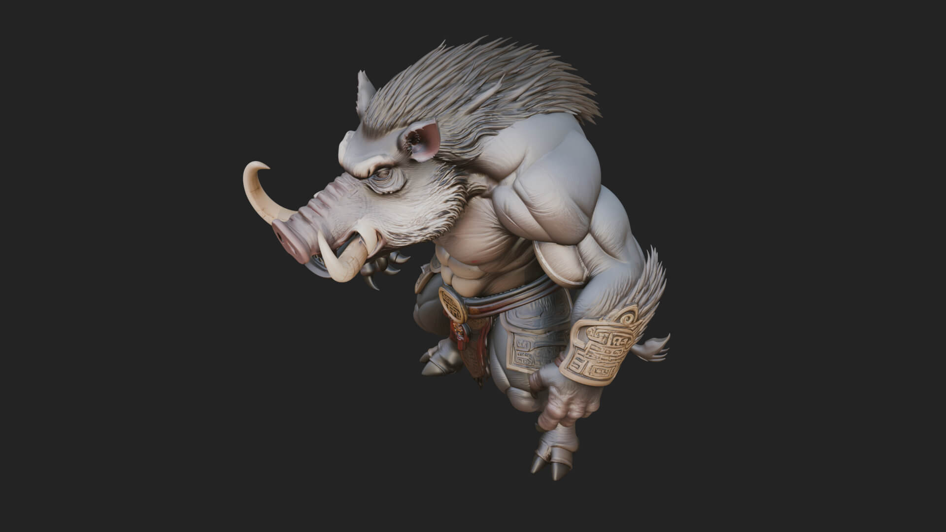 Warrior with Boar Head Statue Design 1 3D Print Model 3D Model