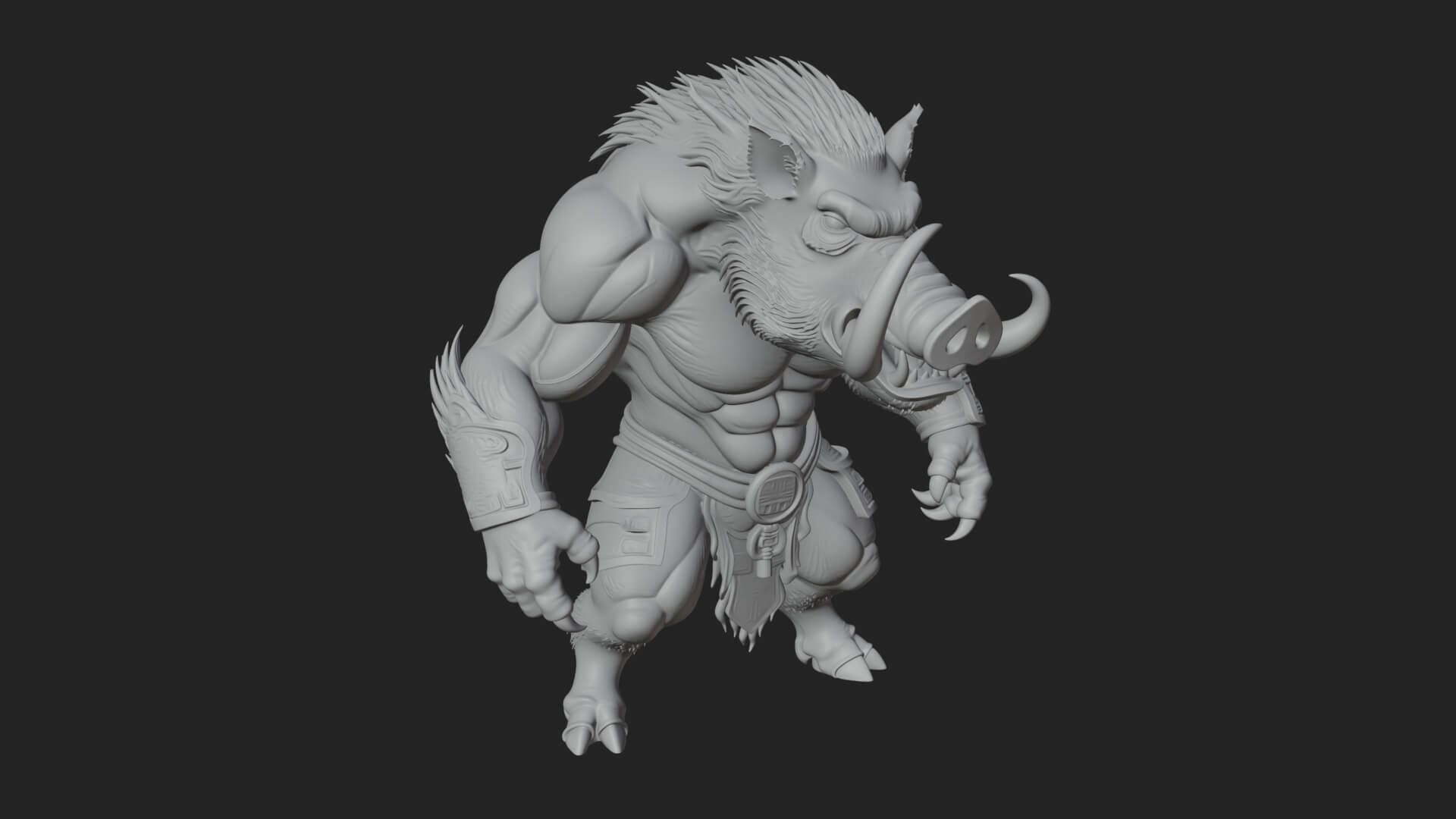 Warrior with Boar Head Statue Design 1 3D Print Model 3D Model