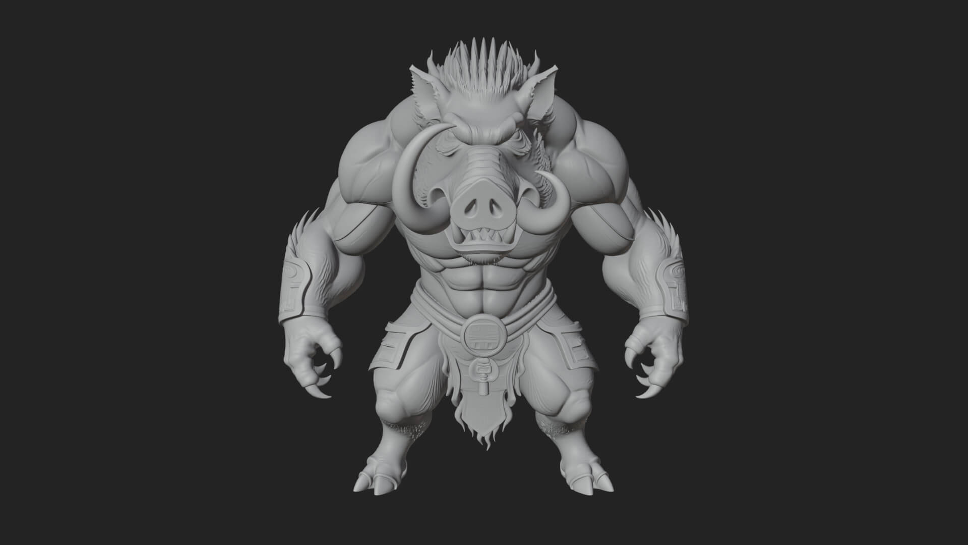 Warrior with Boar Head Statue Design 1 3D Print Model 3D Model