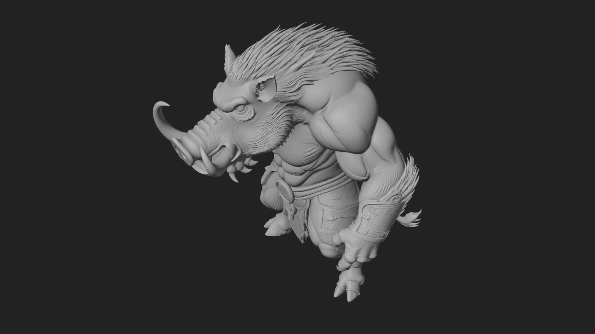 Warrior with Boar Head Statue Design 1 3D Print Model 3D Model