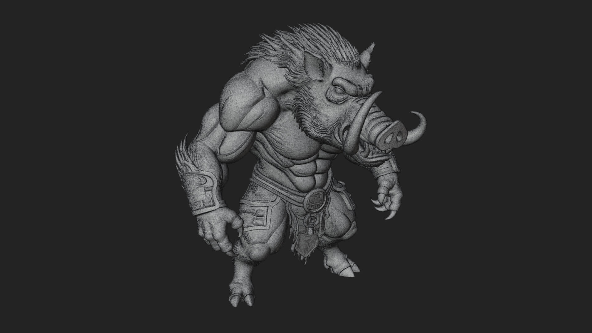 Warrior with Boar Head Statue Design 1 3D Print Model 3D Model