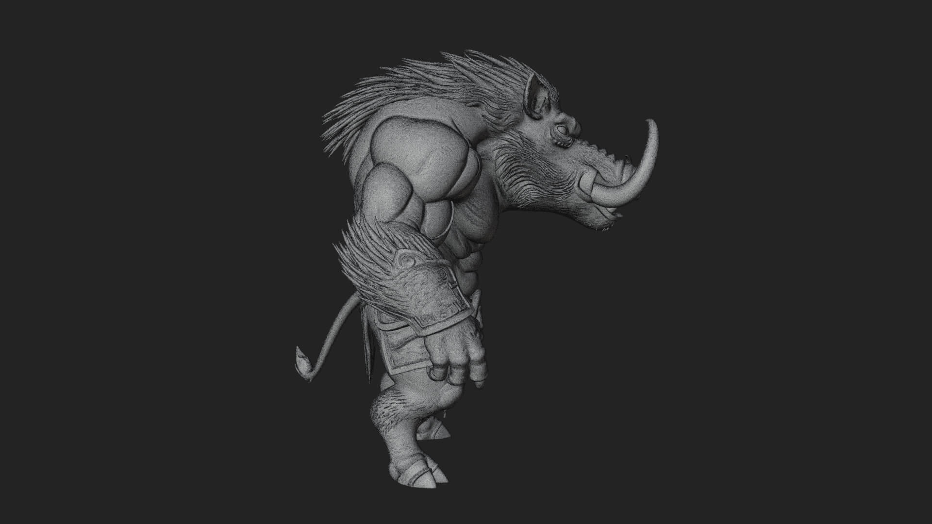 Warrior with Boar Head Statue Design 1 3D Print Model 3D Model