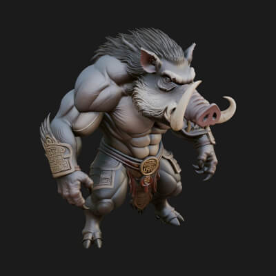 Warrior with Boar Head Statue Design 1 3D Print Model