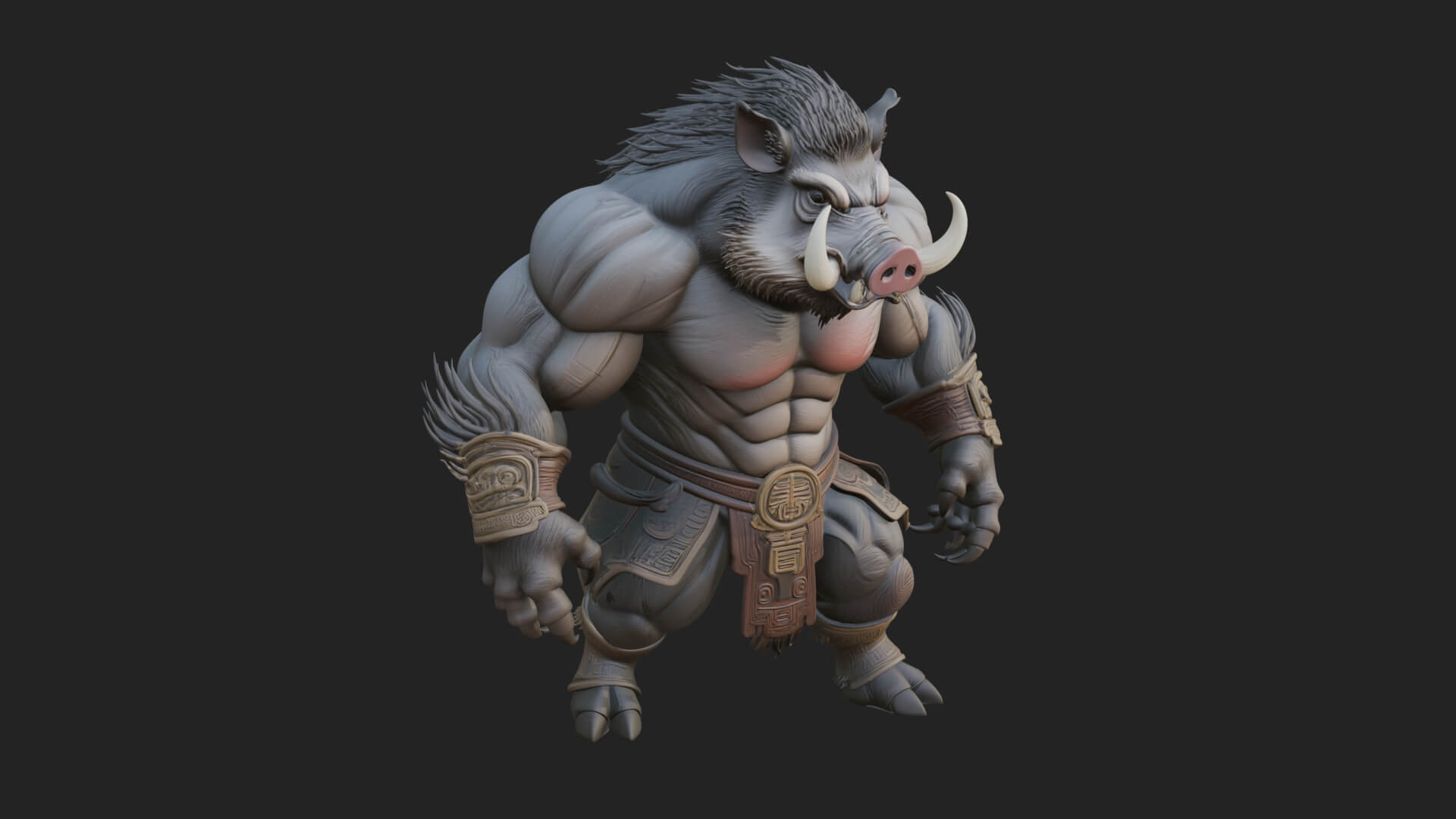 Warrior With Boar Head Statue Design 2 3D Print Model 3D Model