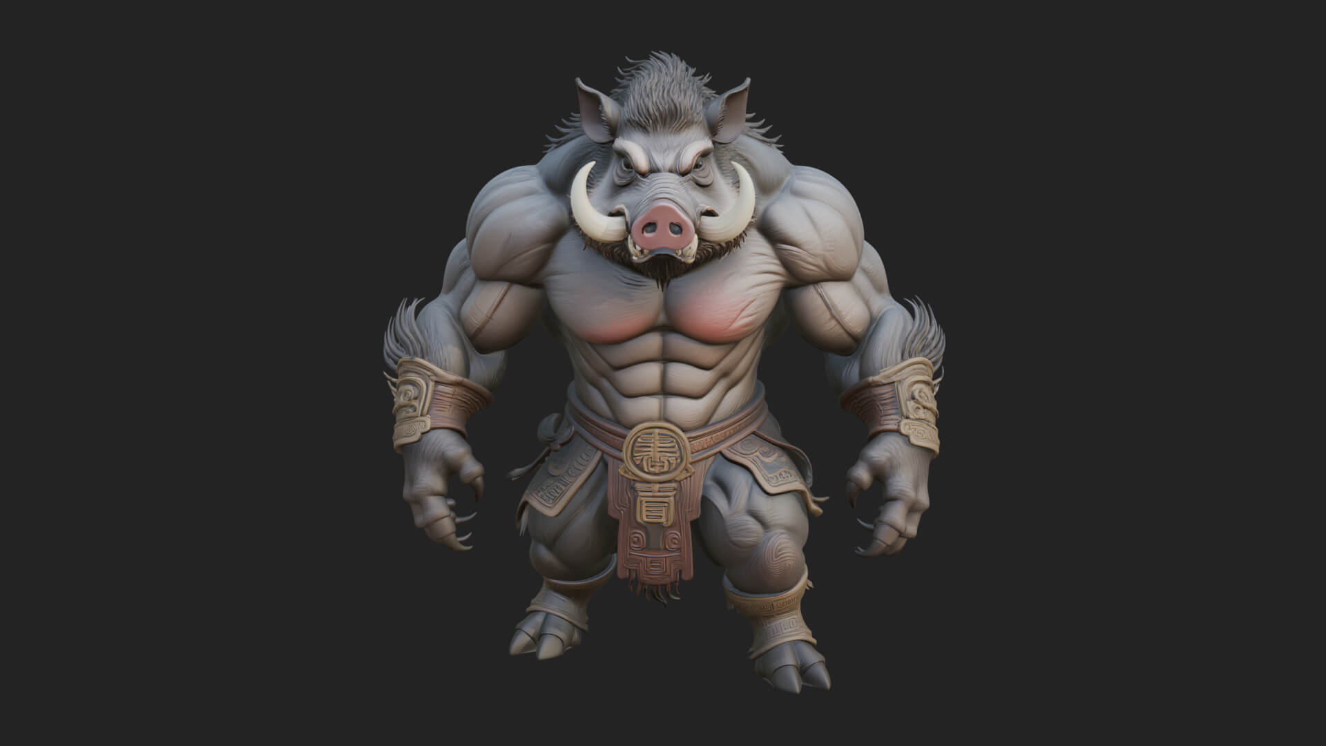 Warrior With Boar Head Statue Design 2 3D Print Model 3D Model