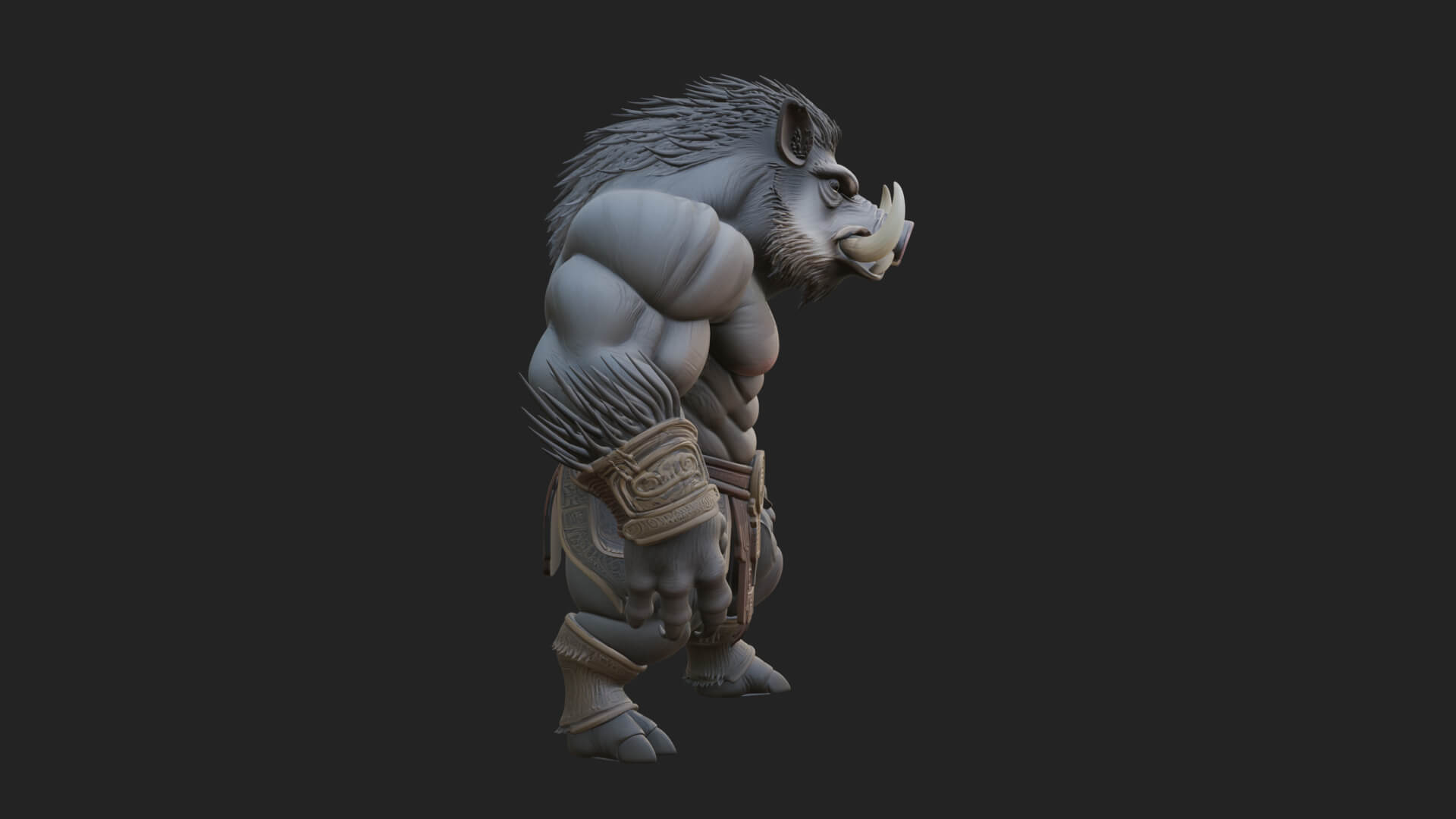 Warrior With Boar Head Statue Design 2 3D Print Model 3D Model