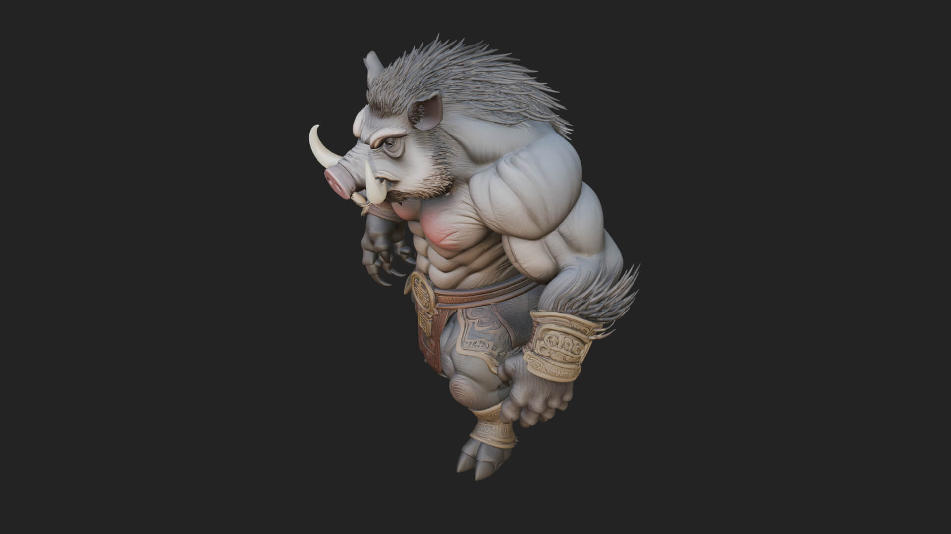 Warrior With Boar Head Statue Design 2 3D Print Model 3D Model