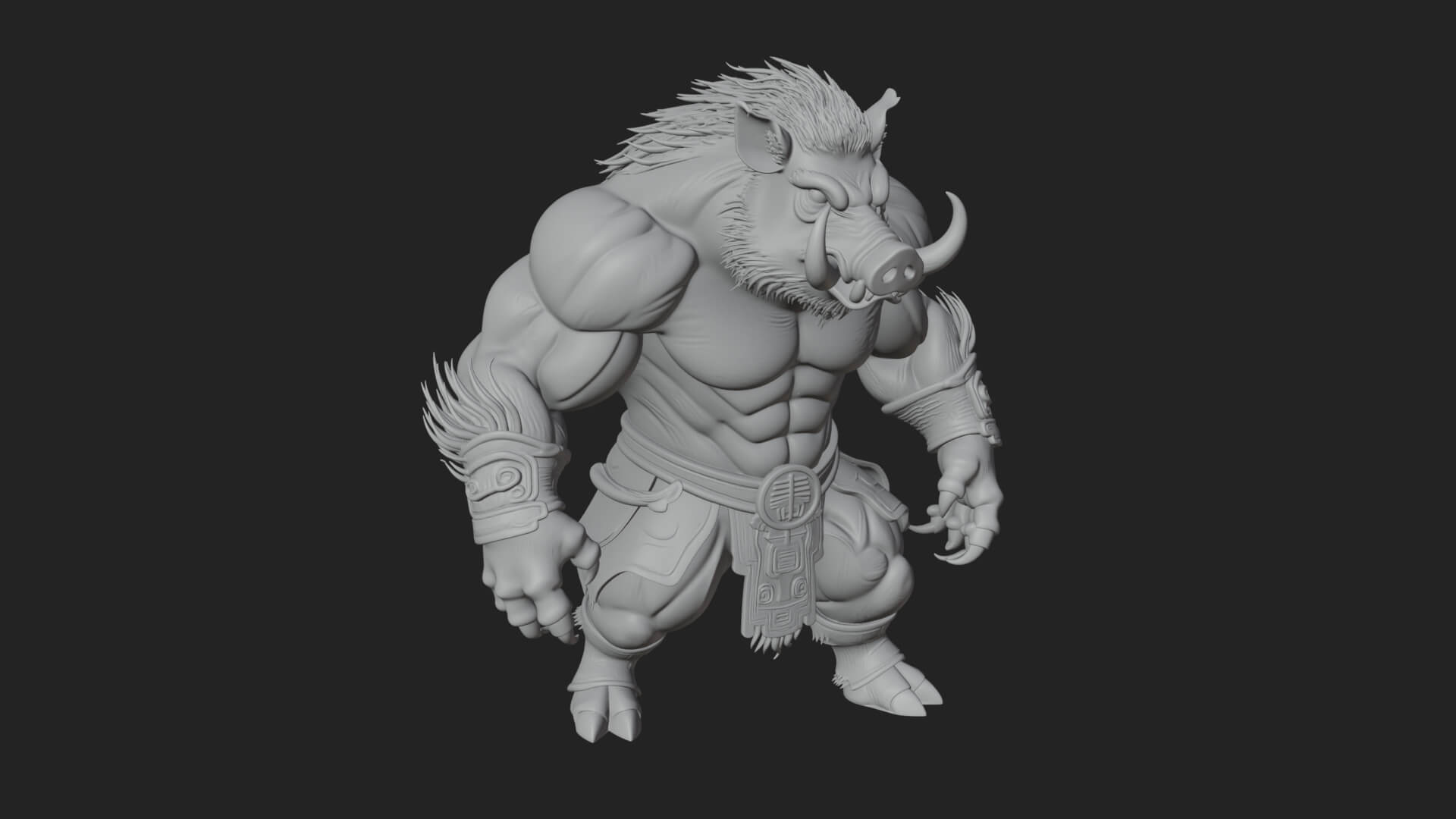 Warrior With Boar Head Statue Design 2 3D Print Model 3D Model