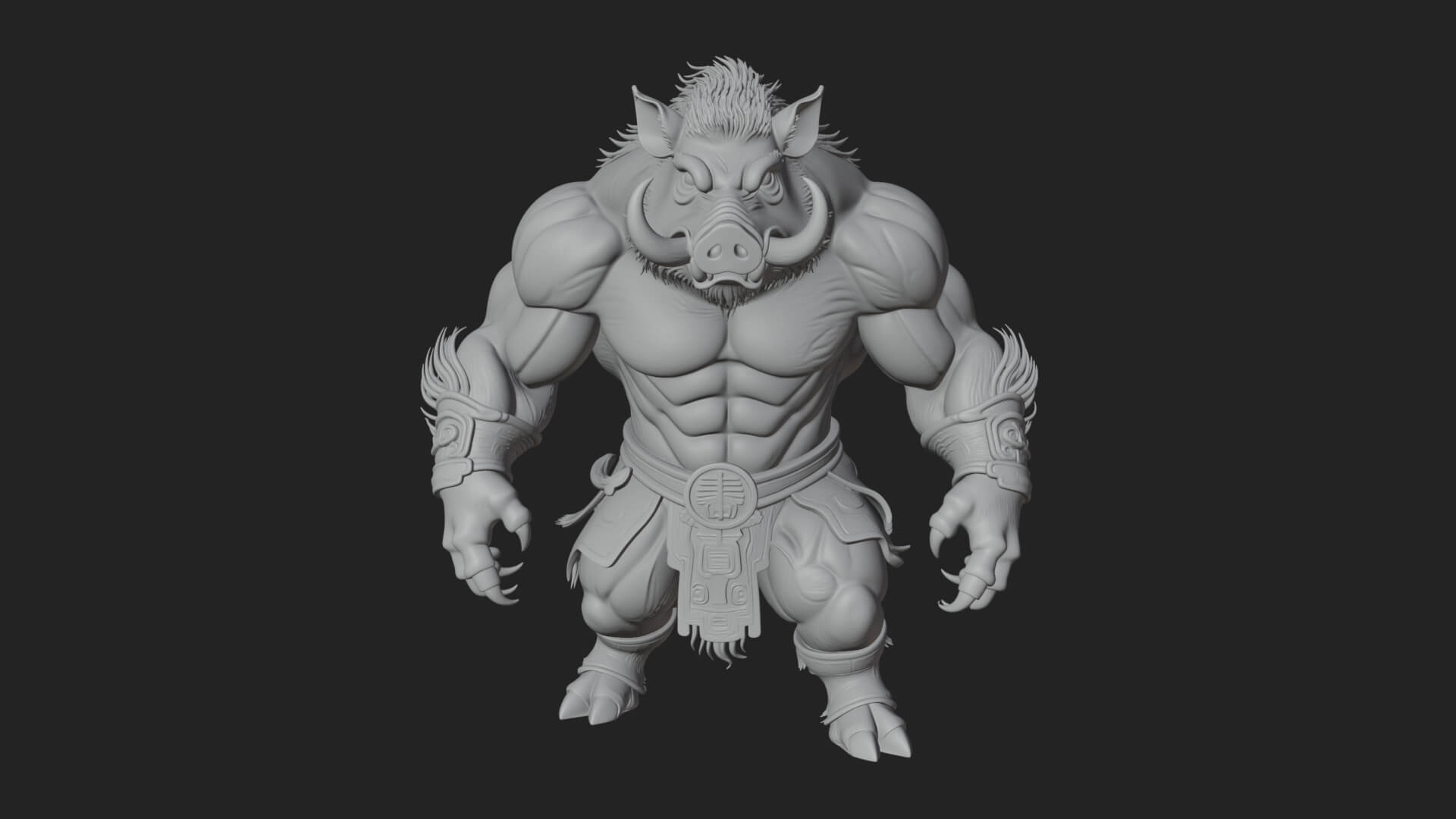 Warrior With Boar Head Statue Design 2 3D Print Model 3D Model