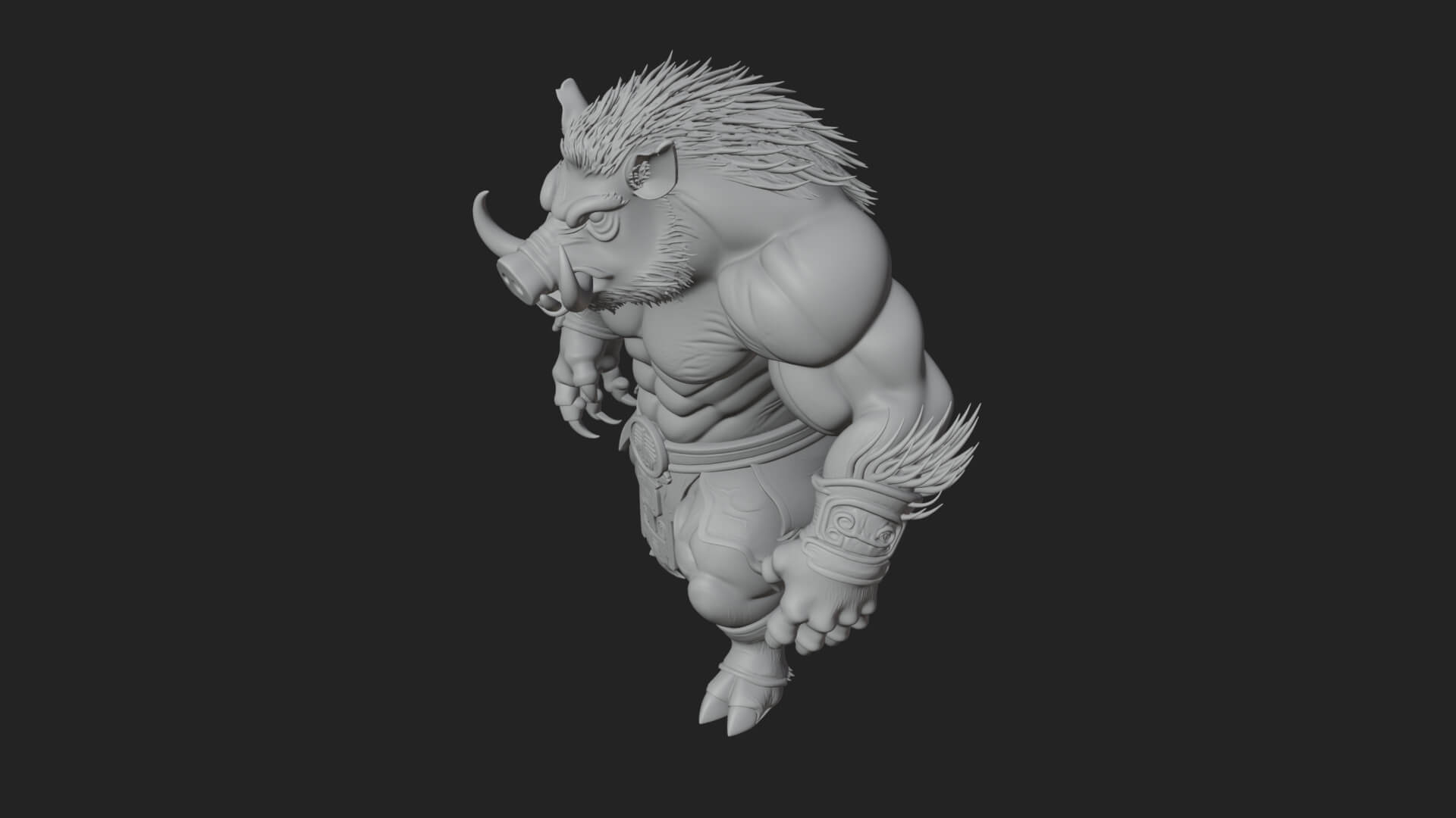 Warrior With Boar Head Statue Design 2 3D Print Model 3D Model