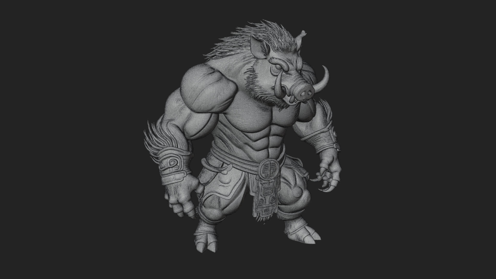 Warrior With Boar Head Statue Design 2 3D Print Model 3D Model