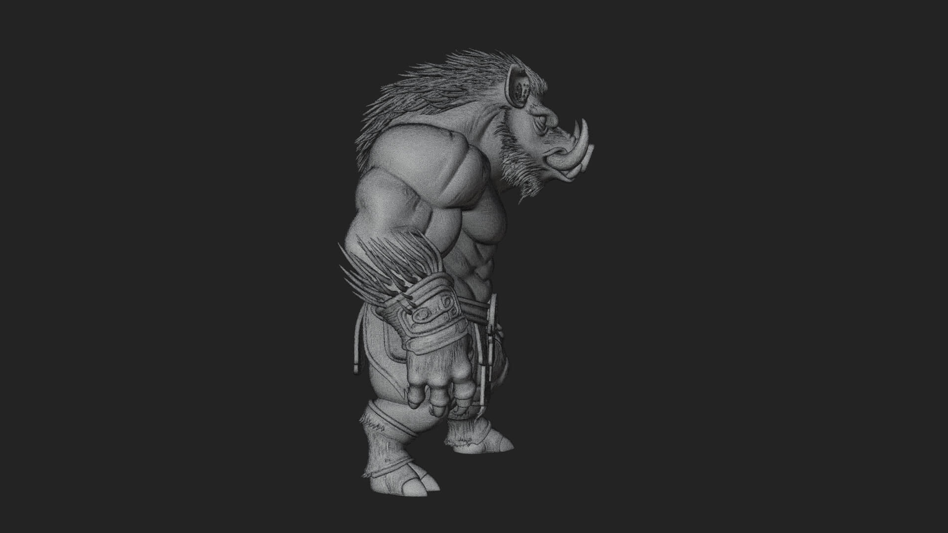 Warrior With Boar Head Statue Design 2 3D Print Model 3D Model