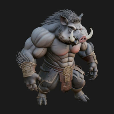 Warrior With Boar Head Statue Design 2 3D Print Model