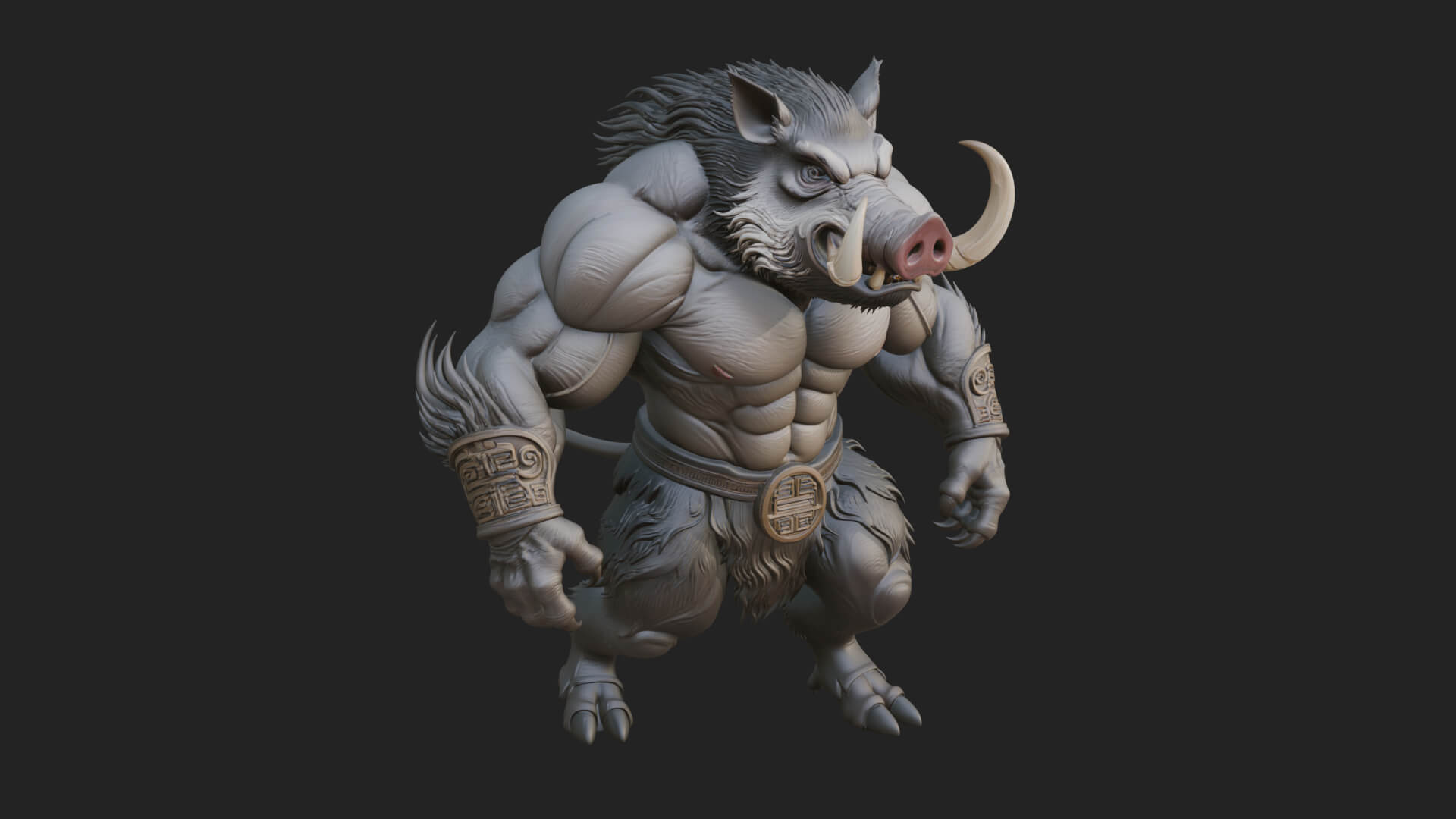 Warrior with Boar Head Statue Design 3 3D Print Model 3D Model