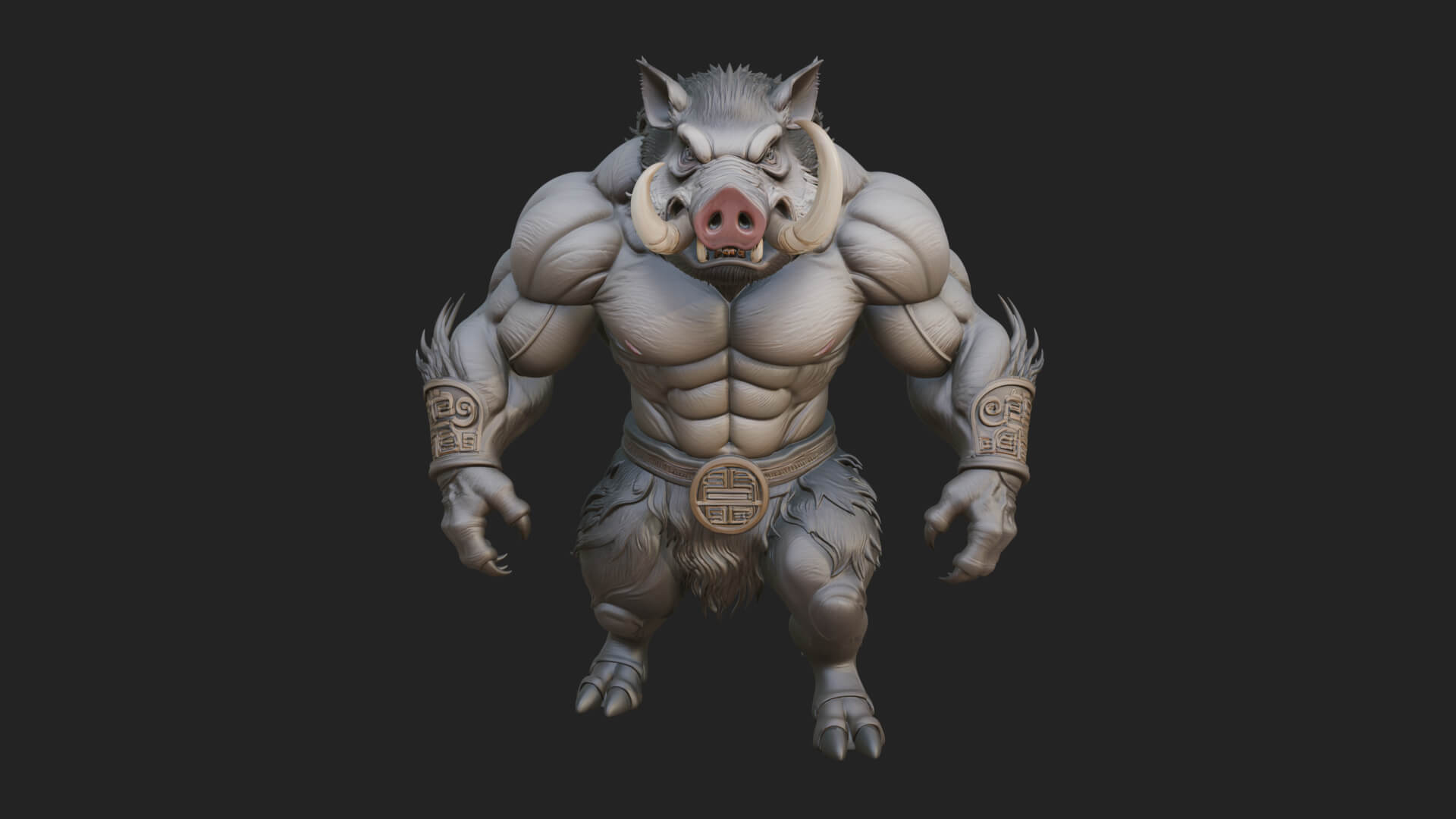Warrior with Boar Head Statue Design 3 3D Print Model 3D Model