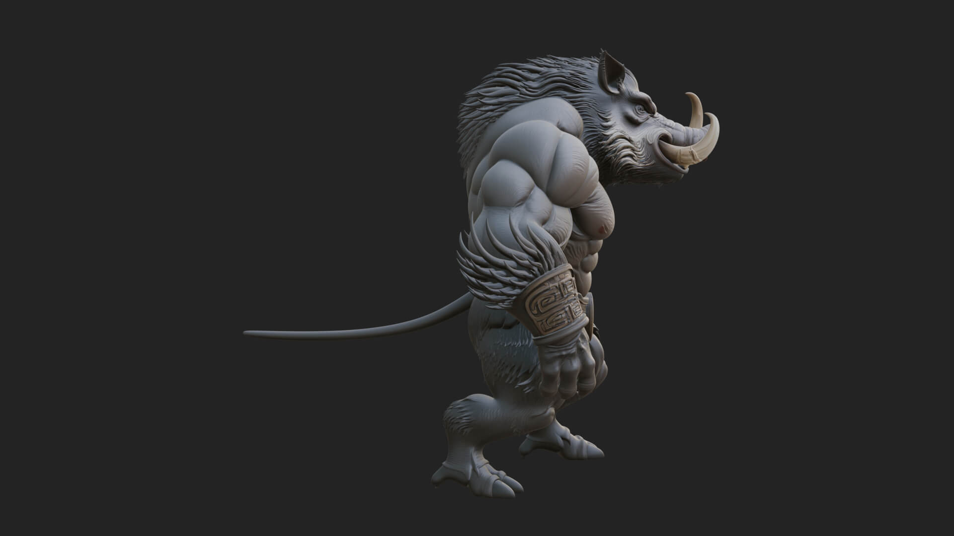 Warrior with Boar Head Statue Design 3 3D Print Model 3D Model