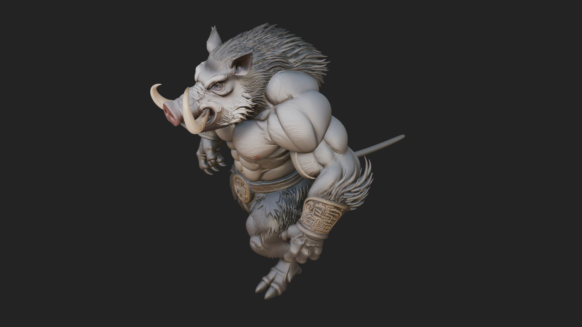 Warrior with Boar Head Statue Design 3 3D Print Model 3D Model
