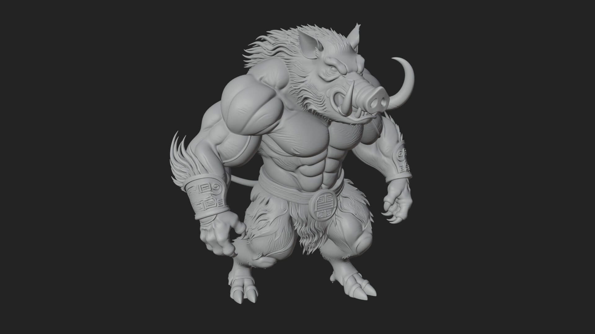 Warrior with Boar Head Statue Design 3 3D Print Model 3D Model