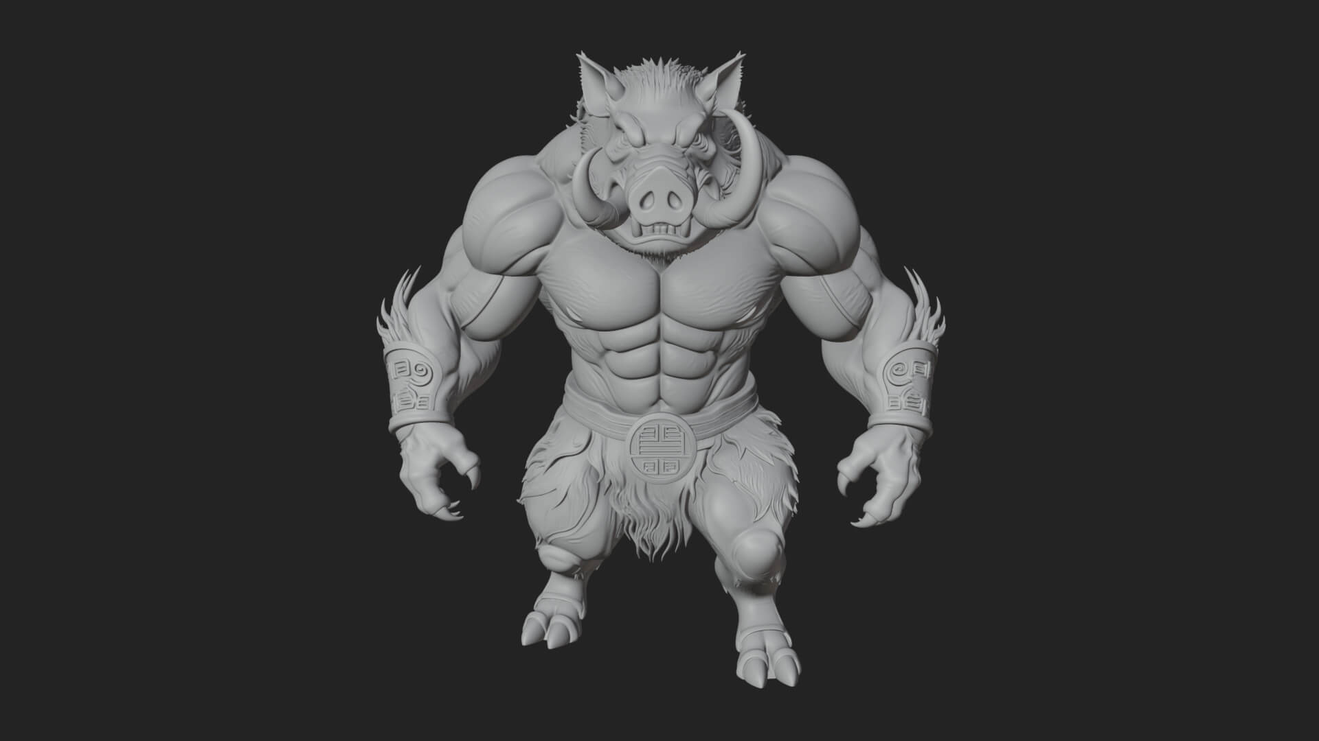 Warrior with Boar Head Statue Design 3 3D Print Model 3D Model