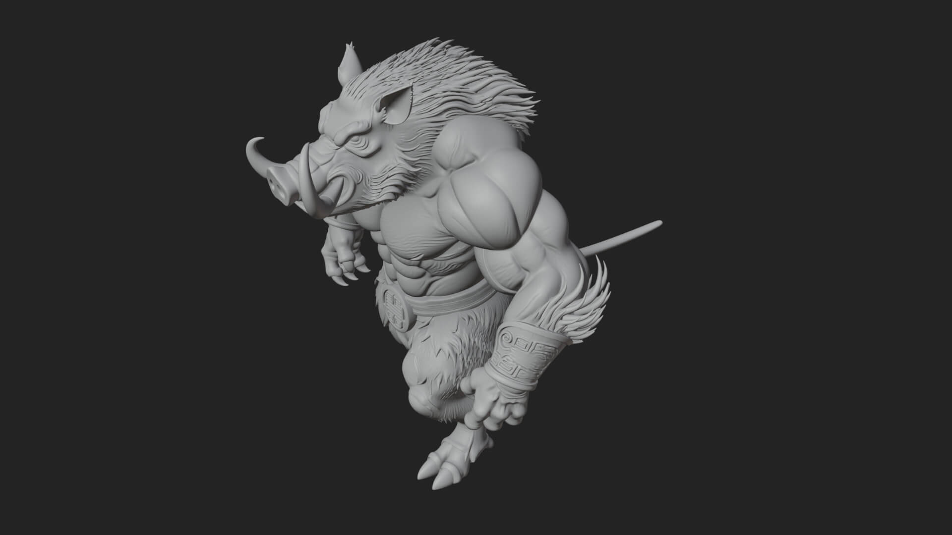 Warrior with Boar Head Statue Design 3 3D Print Model 3D Model