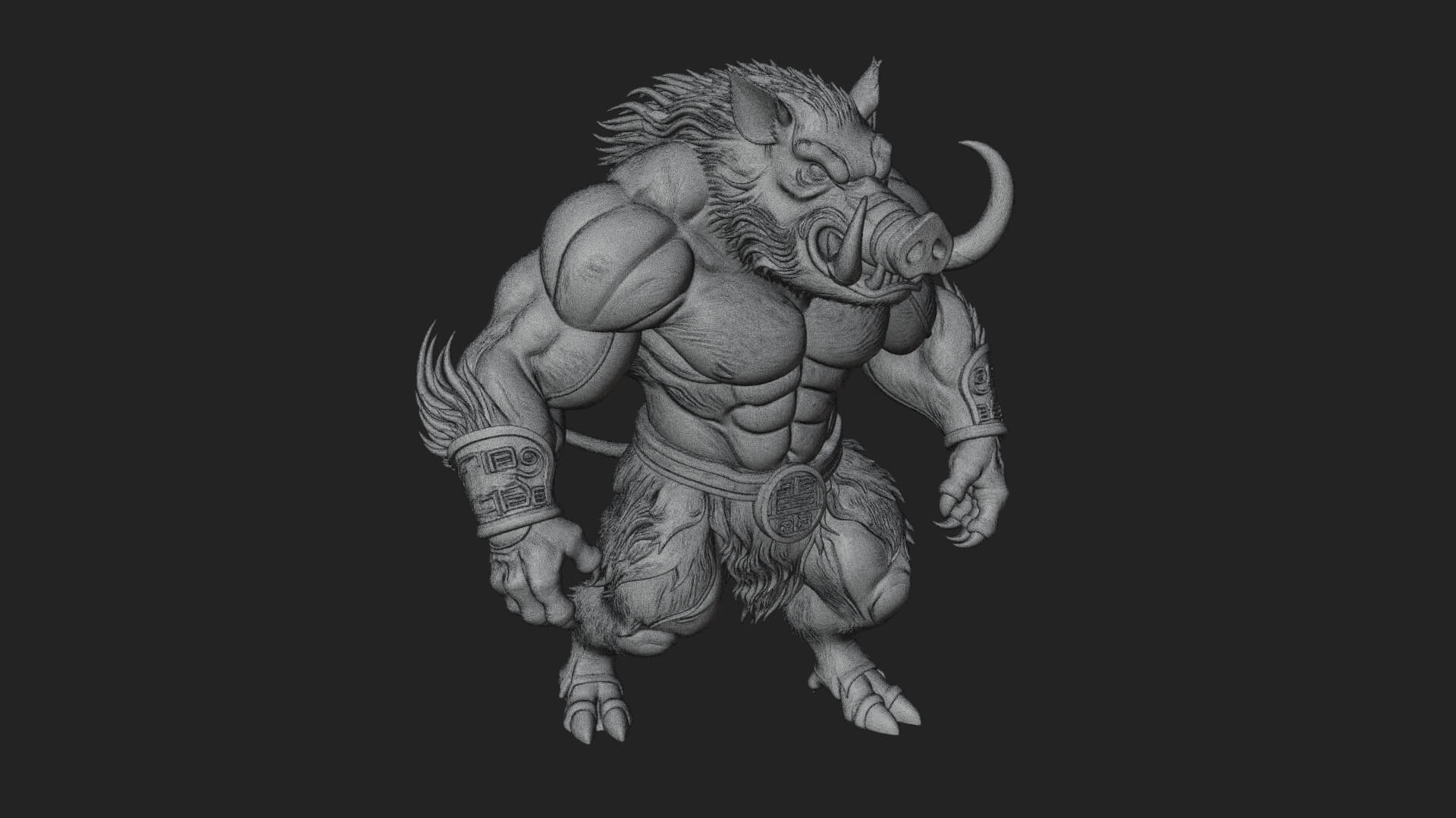 Warrior with Boar Head Statue Design 3 3D Print Model 3D Model