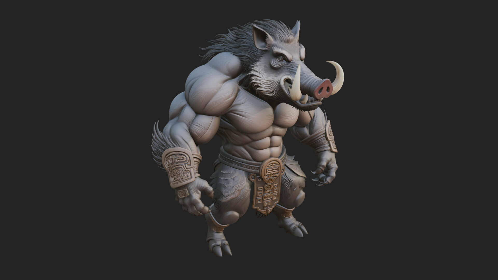 Warrior with Boar Head Statue Design 4 3D Print Model 3D Model