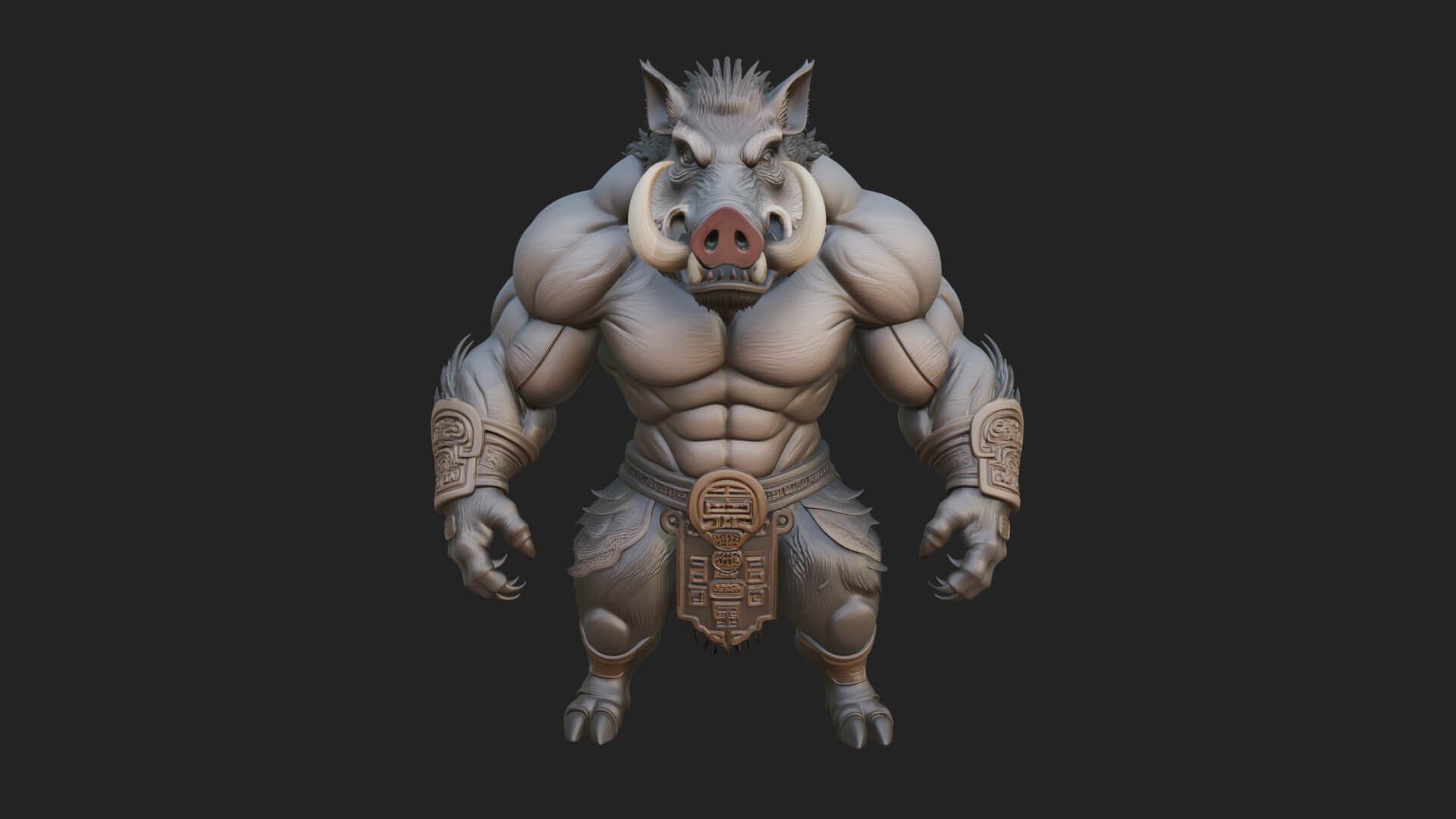Warrior with Boar Head Statue Design 4 3D Print Model 3D Model