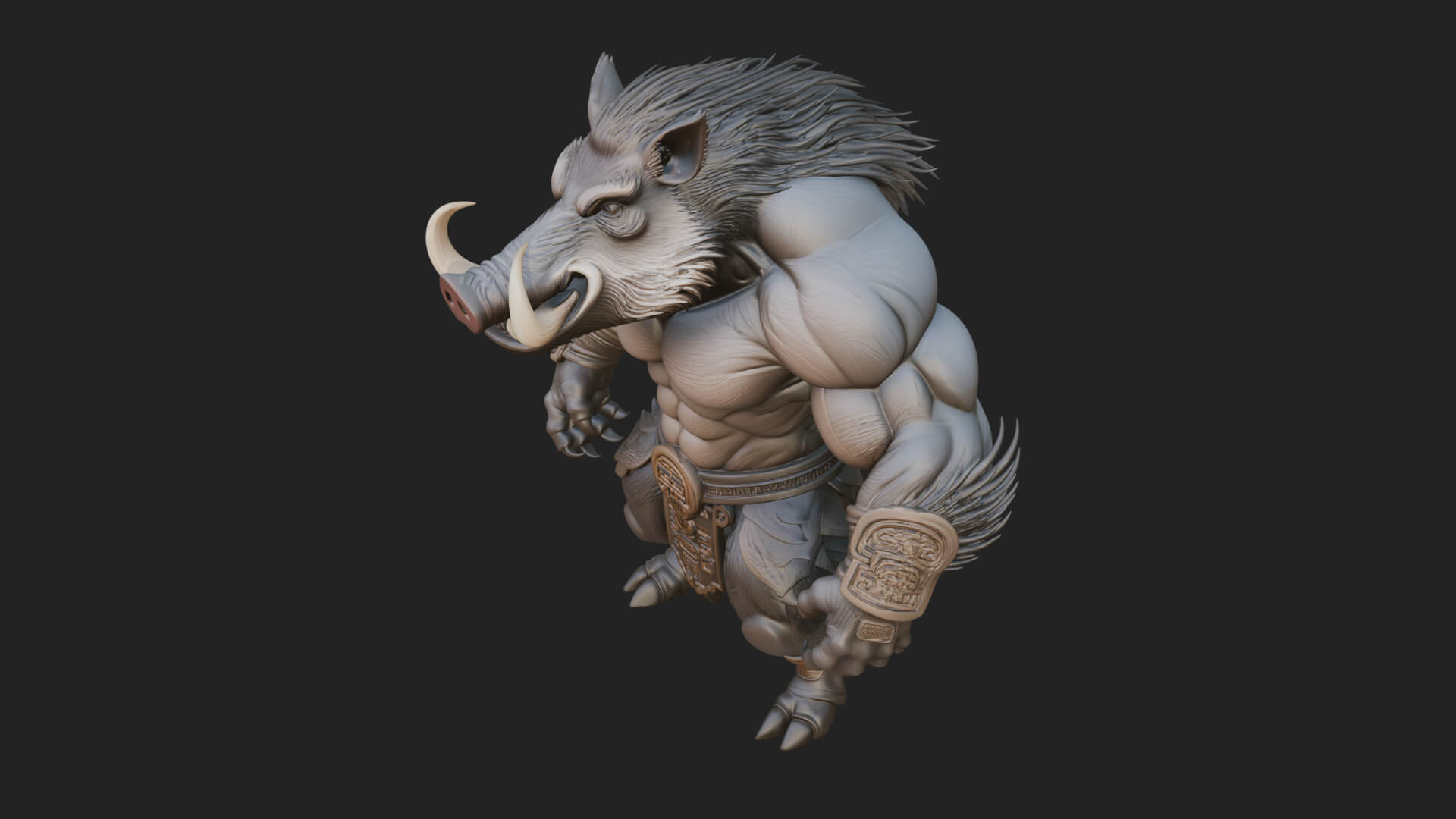 Warrior with Boar Head Statue Design 4 3D Print Model 3D Model