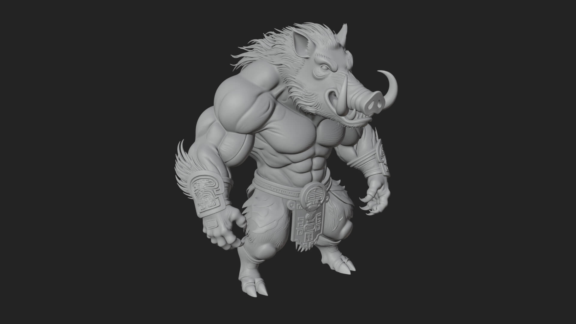 Warrior with Boar Head Statue Design 4 3D Print Model 3D Model