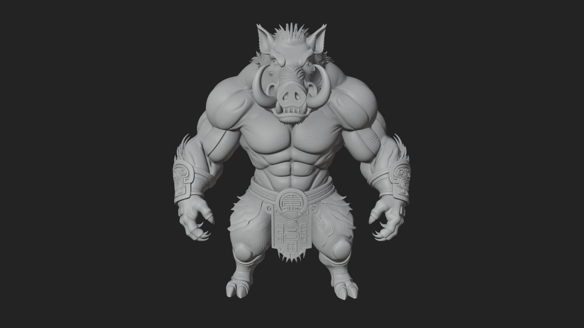 Warrior with Boar Head Statue Design 4 3D Print Model 3D Model