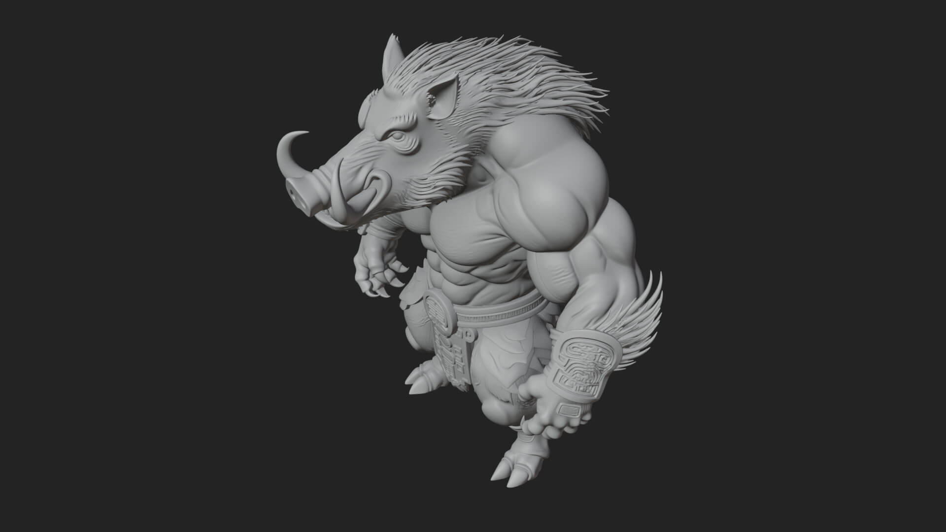 Warrior with Boar Head Statue Design 4 3D Print Model 3D Model