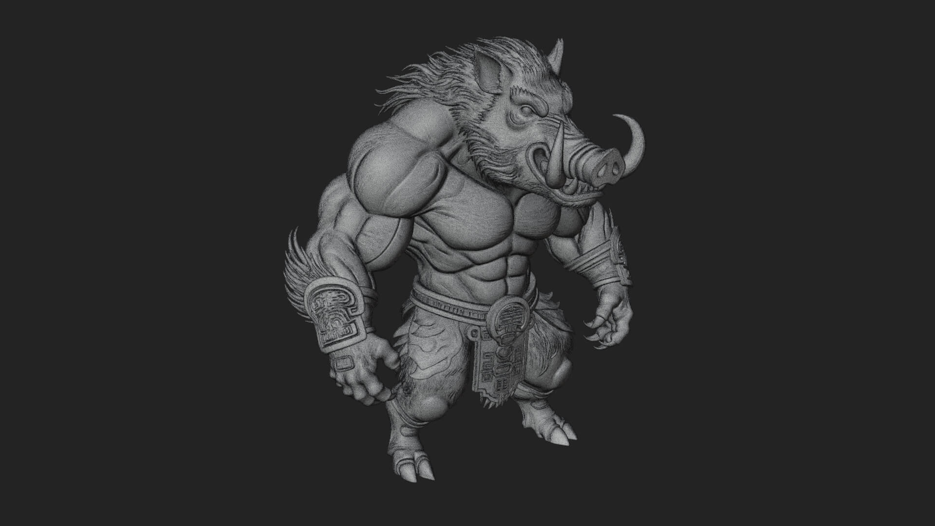 Warrior with Boar Head Statue Design 4 3D Print Model 3D Model