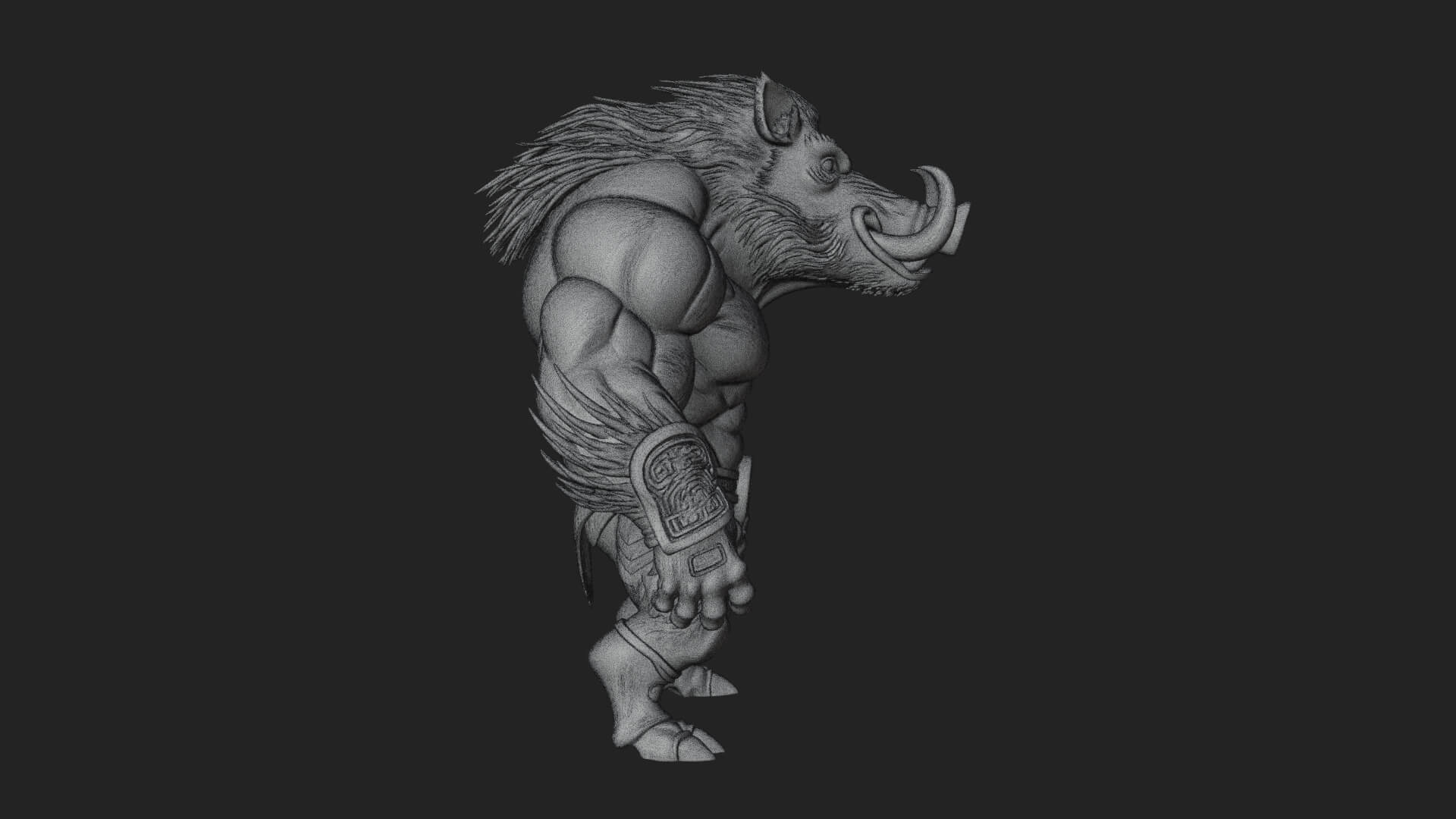 Warrior with Boar Head Statue Design 4 3D Print Model 3D Model