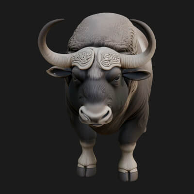Water Buffalo Statue Design 11 3D Print Model
