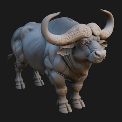 Water Buffalo Statue Design 15 3D Print Model