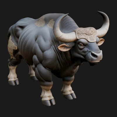 Water Buffalo Statue Design 18 3D Print Model