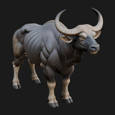 Water Buffalo Statue Design 19 3D Print Model