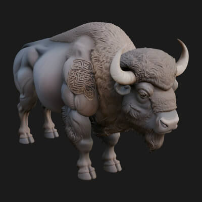 Water Buffalo Statue Design 2 3D Print Model