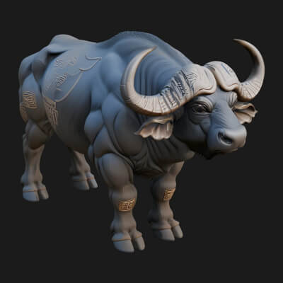 Water Buffalo Statue Design 3 3D Print Model
