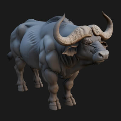 Water Buffalo Statue Design 8 3D Print Model